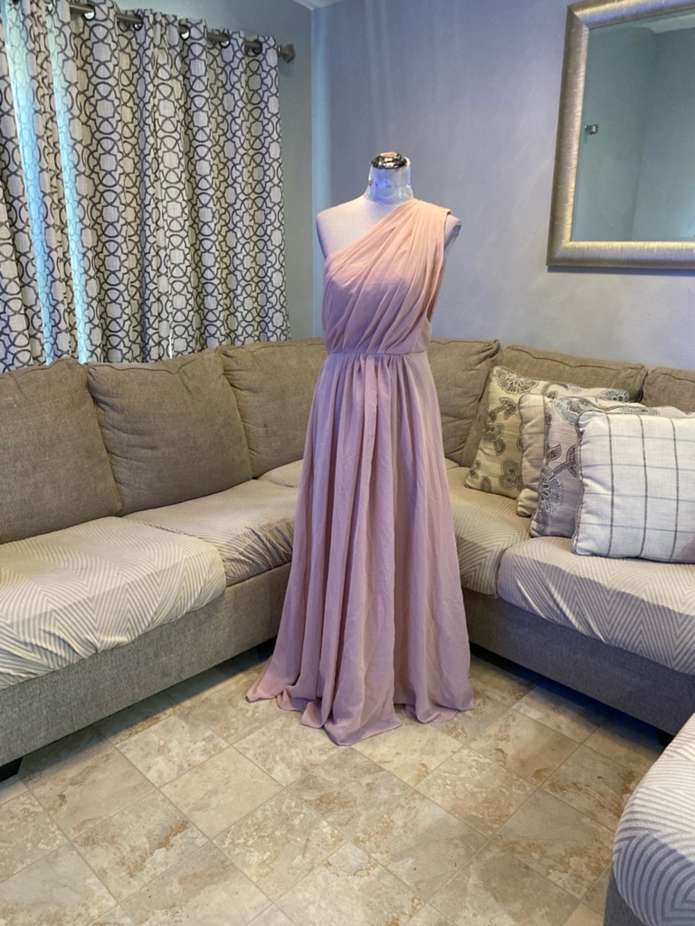 New Women Medium Dusty Pink chiffon bridesmaid dress,pleated one-shoulder